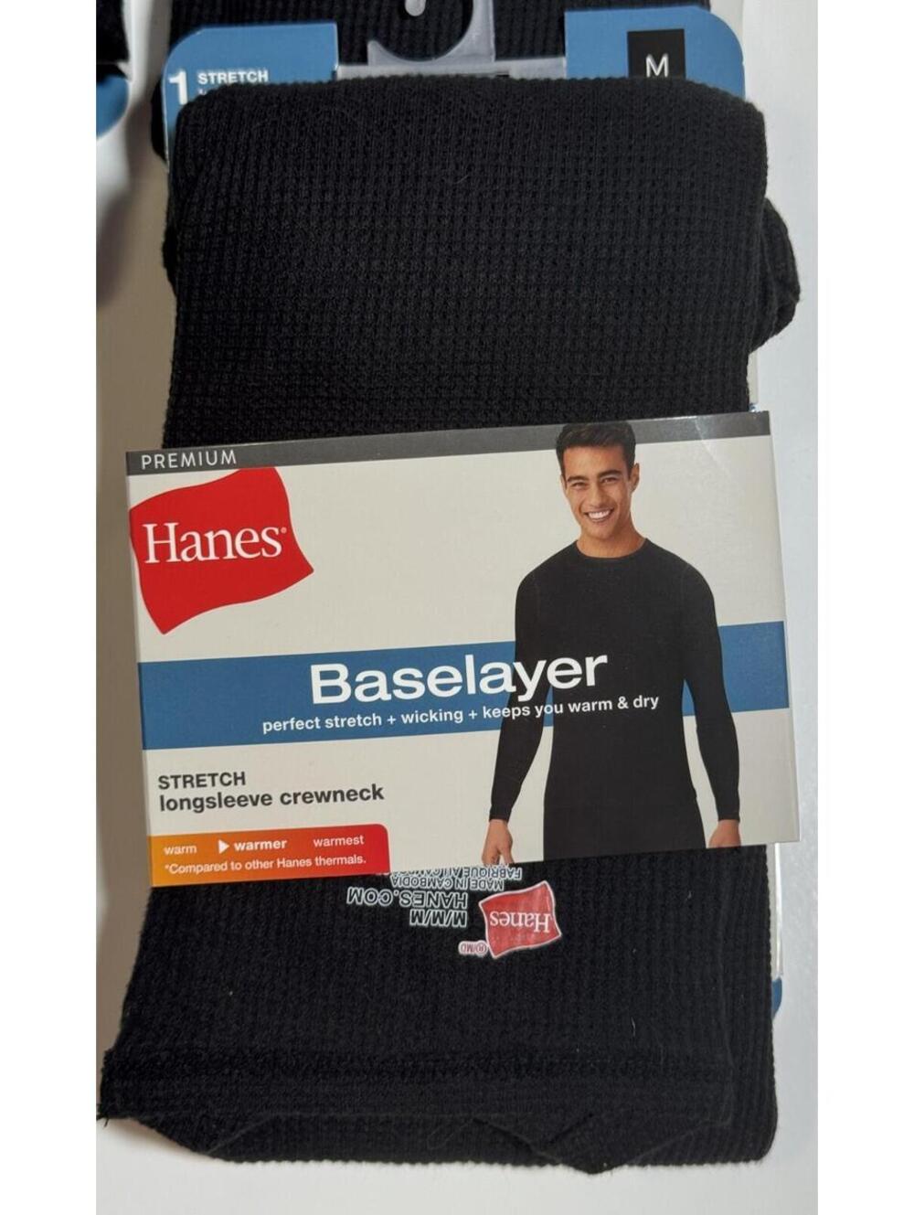 Hanes Baselayer Thermal Stretch Long Sleeve Shirt Tagless Crewneck Mens M NEW